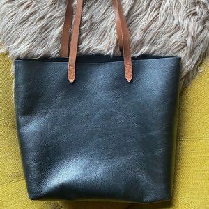 Madewell Leather Transport Tote - True Black with Saddle Brown Handles